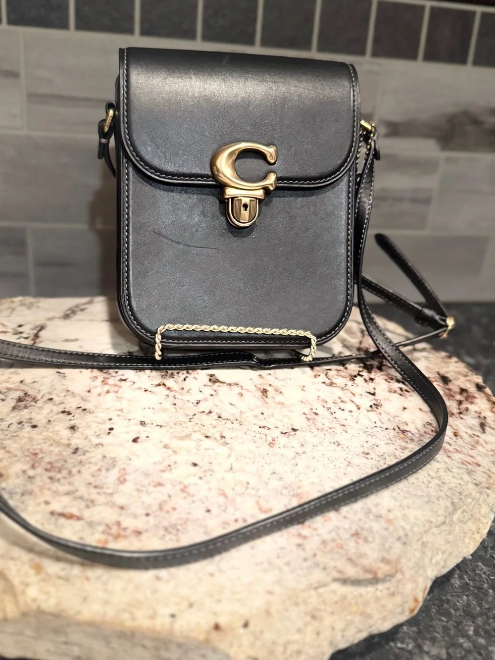 COACH Tall Studio Crossbody in Black Glovetanned Leather (Style CA057)